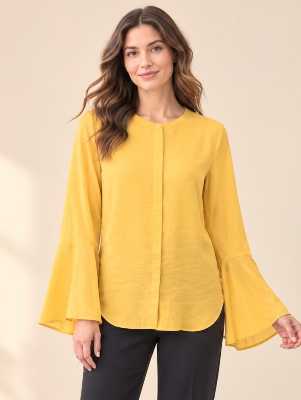 Banana Republic Mustard Yellow Bell Sleeve Button Front Blouse Size M